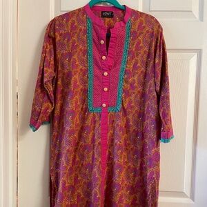 Pakistani Kurta Tunic Pink Multi Bright Colors Sz 12 Fits a Small/Medium